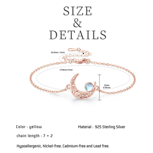 Sterling Silver with Rose Gold Plated Moonstone Celtic Moon Pendant Bracelet for Women-5