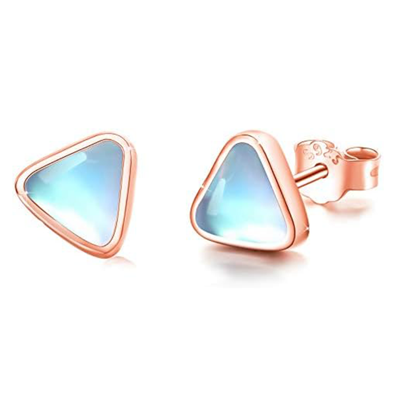 Sterling Silver with Rose Gold Plated Moonstone Triangle Stud Earrings-1