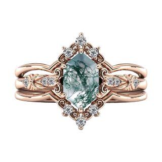 Sterling Silver with Rose Gold Plated Moss Agate Airplane & Oval Shaped Engagement Ring-30