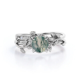 Sterling Silver with Rose Gold Plated Moss Agate Leaves Ring-27