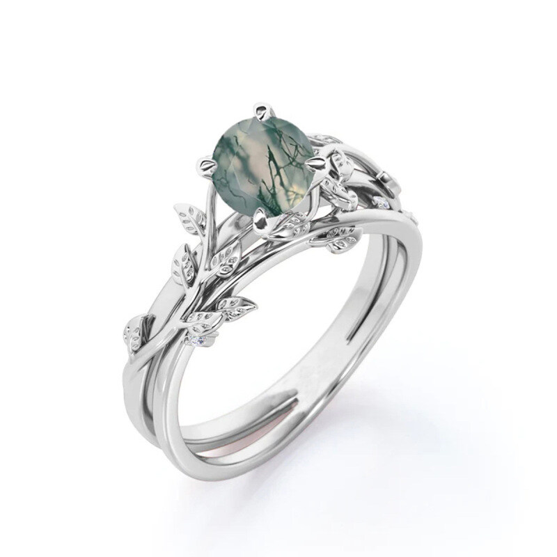 Bague en argent sterling avec feuilles d'agate mousse plaquées or rose-4