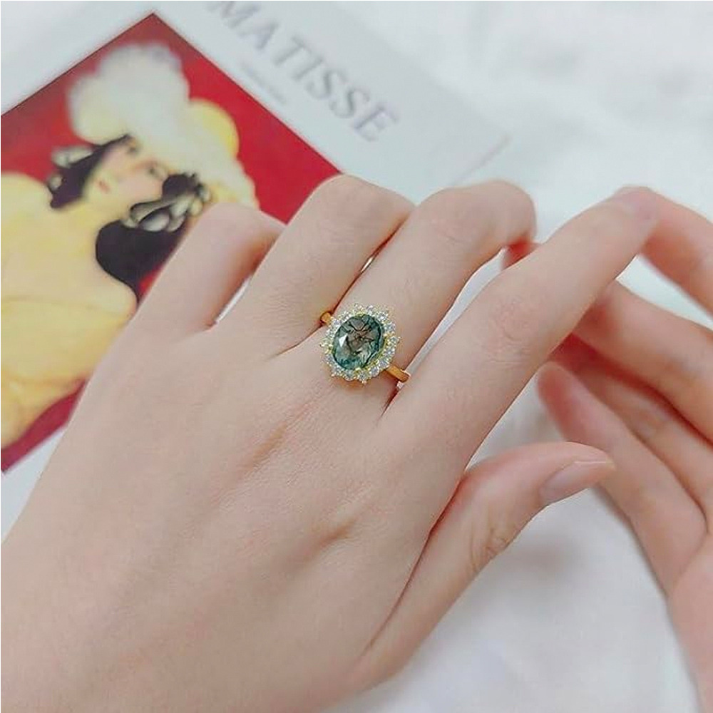 Anello di fidanzamento ovale in argento sterling con agata muschiata placcata in oro rosa-2