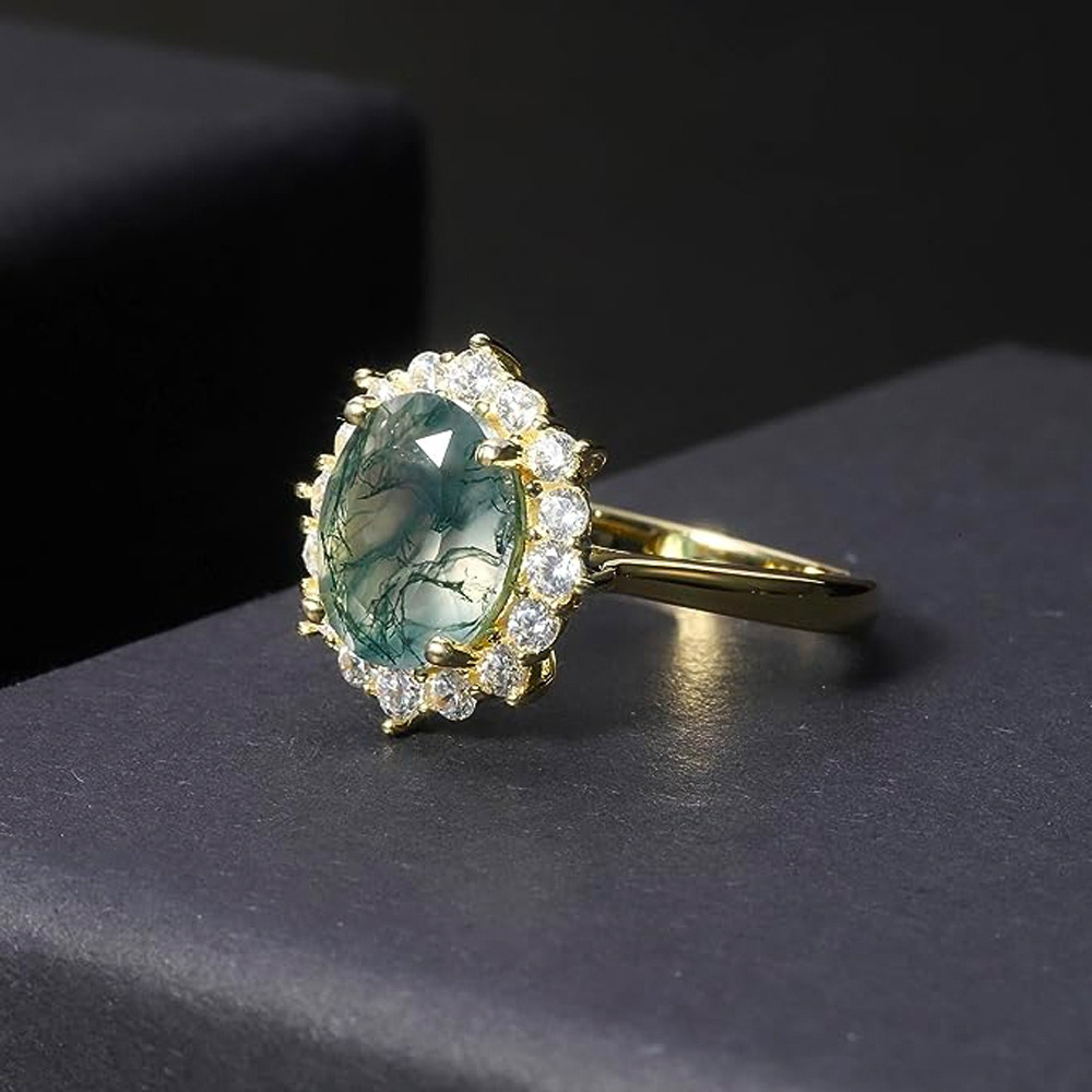 Anello di fidanzamento ovale in argento sterling con agata muschiata placcata in oro rosa-4