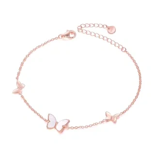 Sterling Silver with Rose Gold Plated Mother Of Pearl Butterfly Charm Bracelet-17