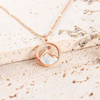 Sterling Silver with Rose Gold Plated Mother Of Pearl Mountains & Mustard Seeds Pendant Necklace-37