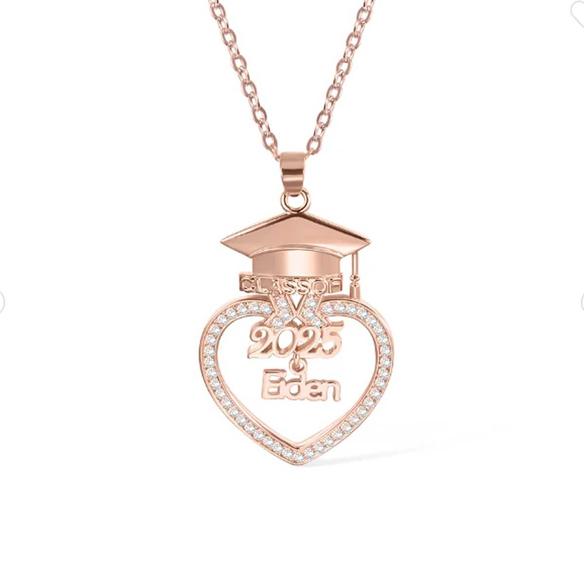 Sterling Silver with Rose Gold Plated Nameplated & Parents & Children Necklace Graduation Necklace-1