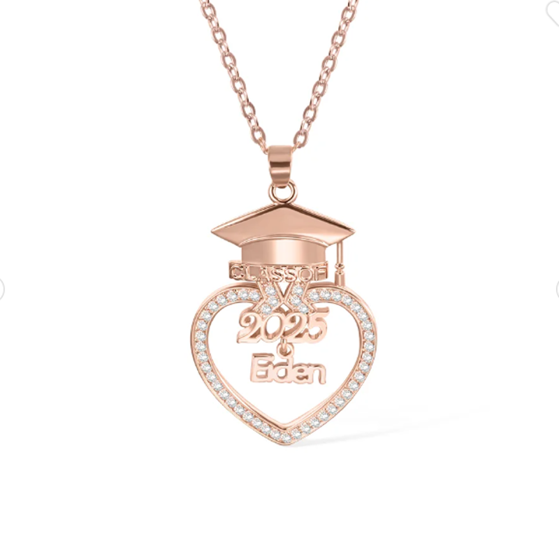 Colar de formatura com nome e nome de pais e filhos banhado a ouro rosa e prata de lei-19