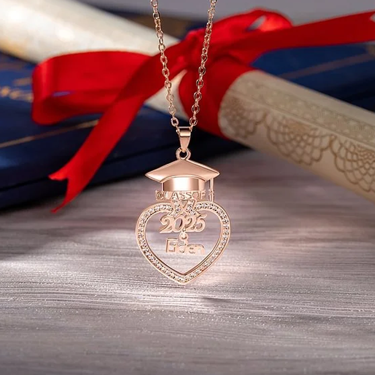 Sterling Silver with Rose Gold Plated Nameplated & Parents & Children Necklace Graduation Necklace-3