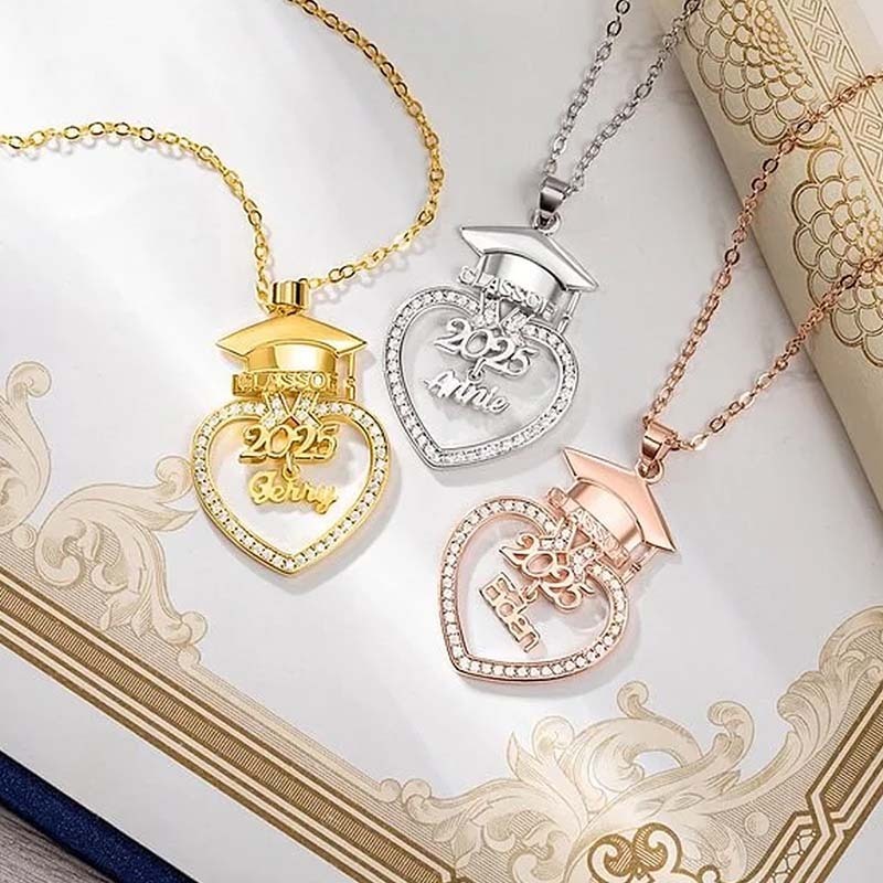 Sterling Silver with Rose Gold Plated Nameplated & Parents & Children Necklace Graduation Necklace-4
