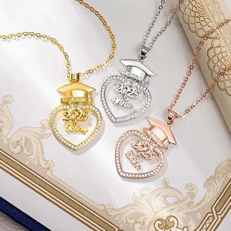 Sterling Silver with Rose Gold Plated Nameplated & Parents & Children Necklace Graduation Necklace-4