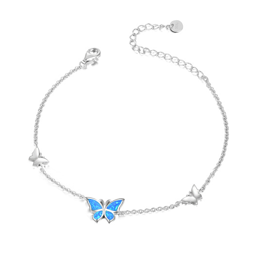 Pulsera de plata de ley con colgante de mariposa de ópalo chapado en oro rosa