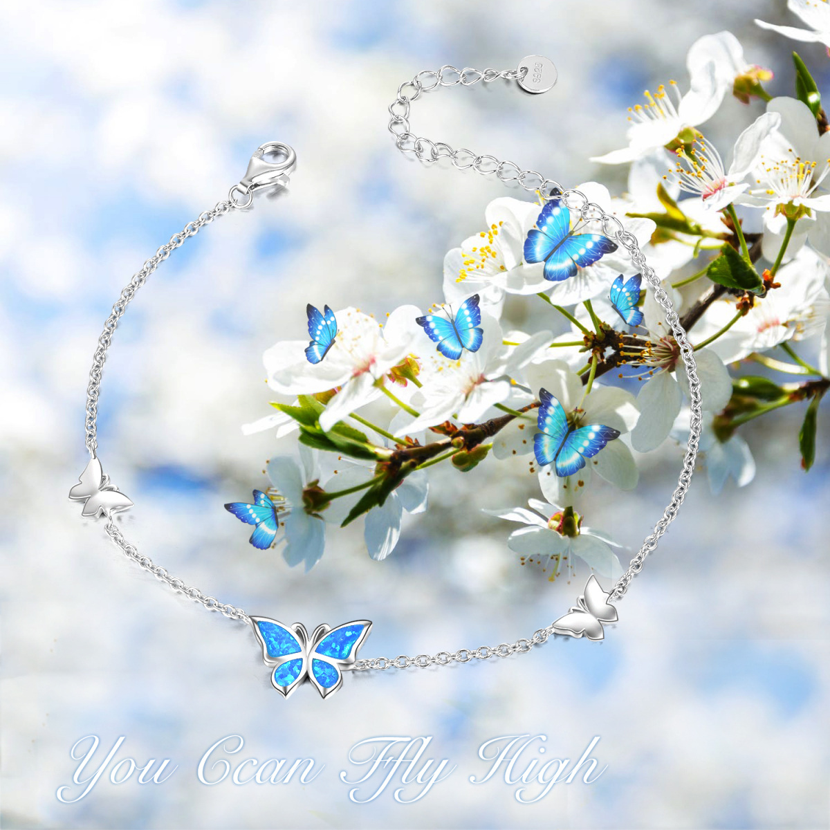 Armband mit Schmetterlingsanhänger aus Sterlingsilber mit rosévergoldetem Opal-6