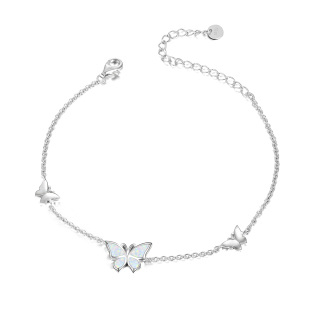 Sterling Silver with Rose Gold Plated Opal Butterfly Charm Bracelet-15