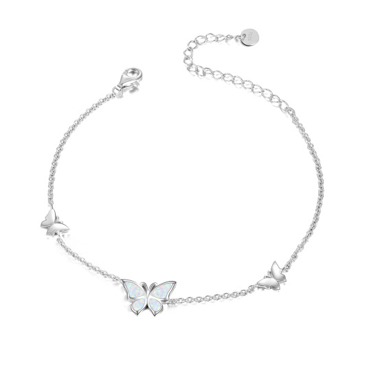 Sterling Silver with Rose Gold Plated Opal Butterfly Charm Bracelet