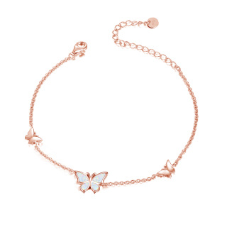 Sterling Silver with Rose Gold Plated Opal Butterfly Charm Bracelet-60