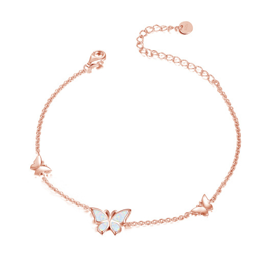 Pulseira de prata esterlina com pingente de borboleta opala banhada a ouro rosa