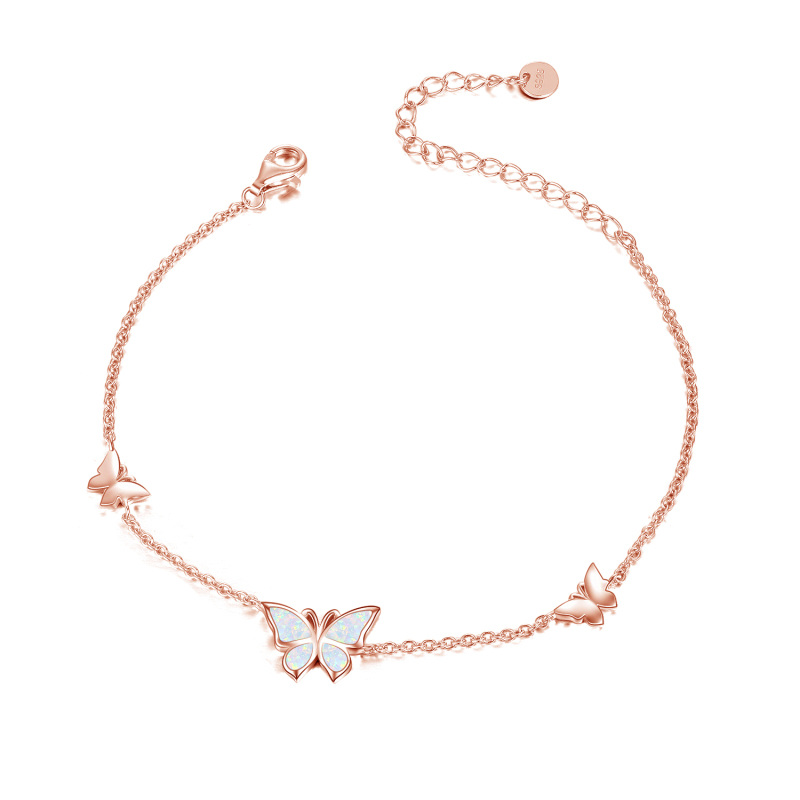 Sterling Silver with Rose Gold Plated Opal Butterfly Charm Bracelet-58