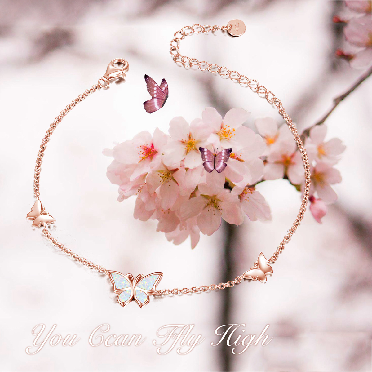 Armband mit Schmetterlingsanhänger aus Sterlingsilber mit rosévergoldetem Opal-5