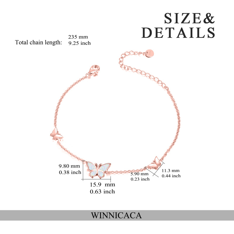Srebrna bransoletka z pozłacanym różowym opalem i zawieszką w kształcie motyla-6