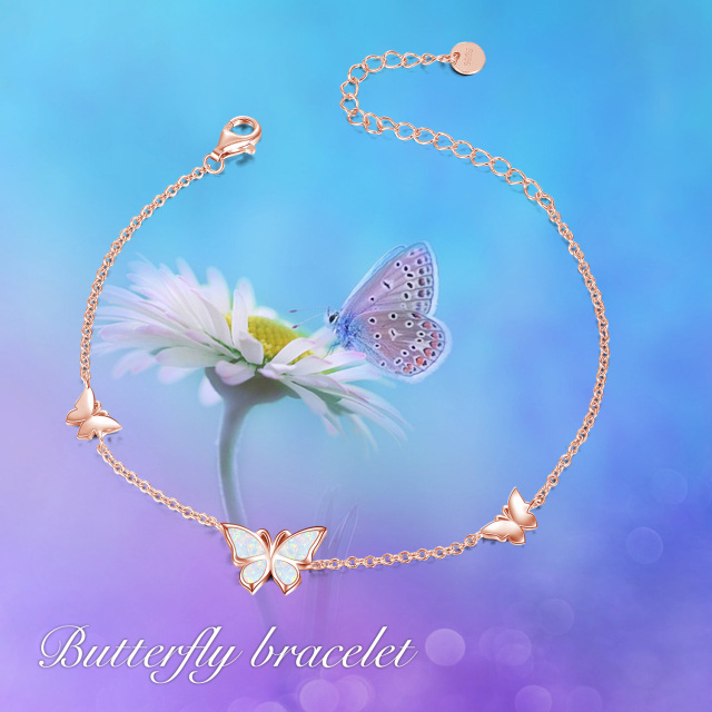 Sterling Silver with Rose Gold Plated Opal Butterfly Single Layer Anklet-6