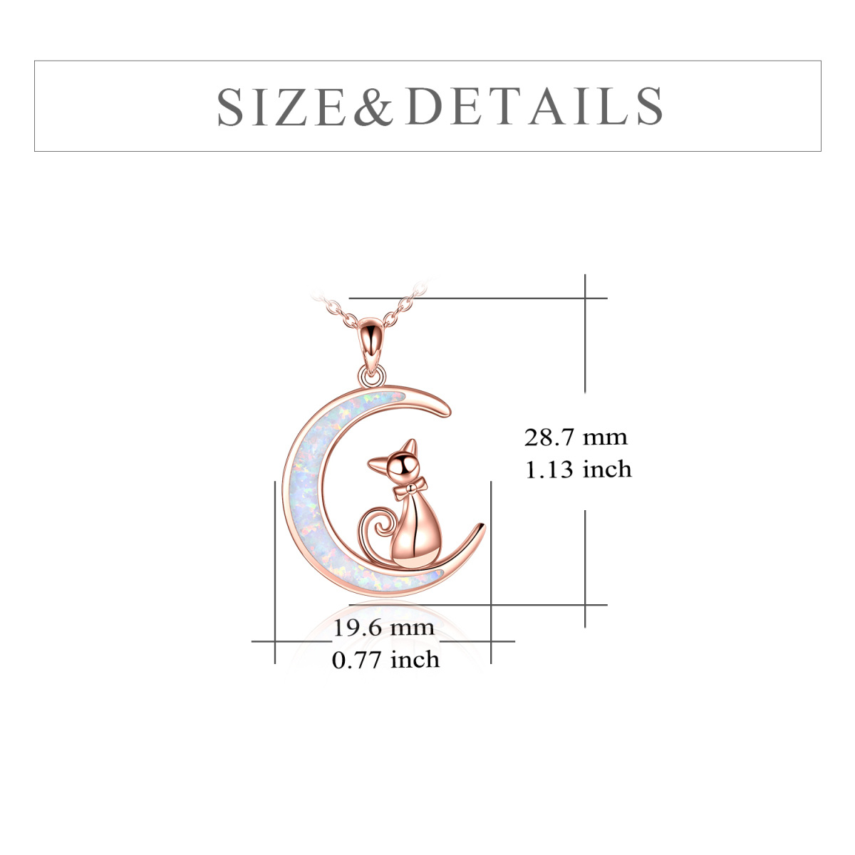 Sterling Silver with Rose Gold Plated Opal Cat Pendant Necklace-5