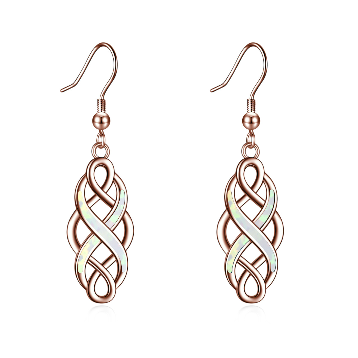 Boucles d'oreilles pendantes en argent sterling avec nœud celtique en opale plaqué or rose-1