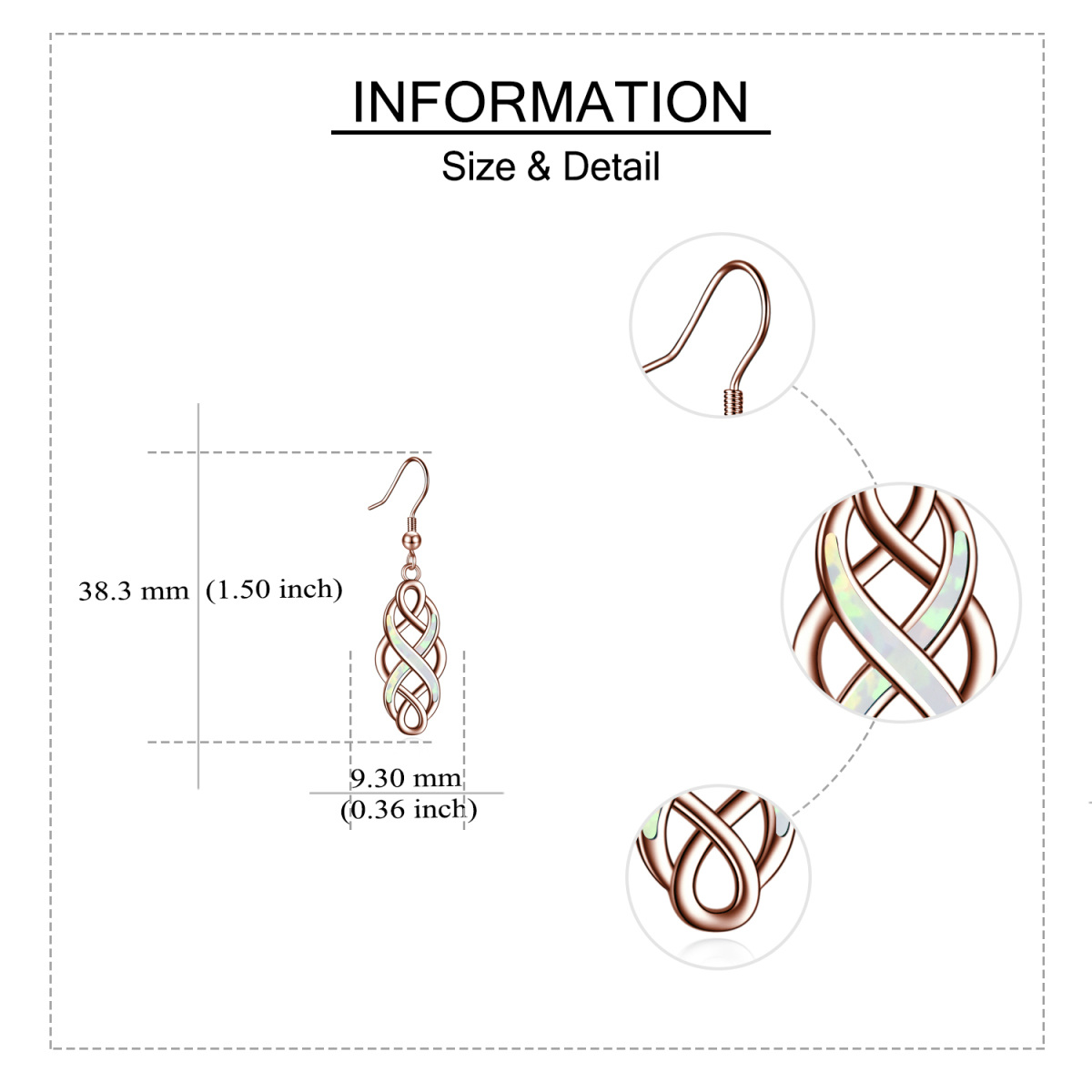 Boucles d'oreilles pendantes en argent sterling avec nœud celtique en opale plaqué or rose-5