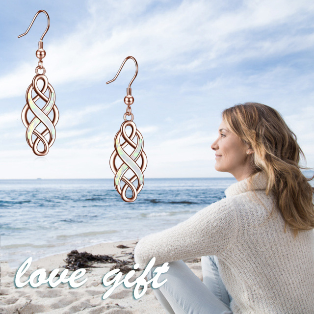 Sterling Silver with Rose Gold Plated Opal Celtic Knot Drop Earrings-6