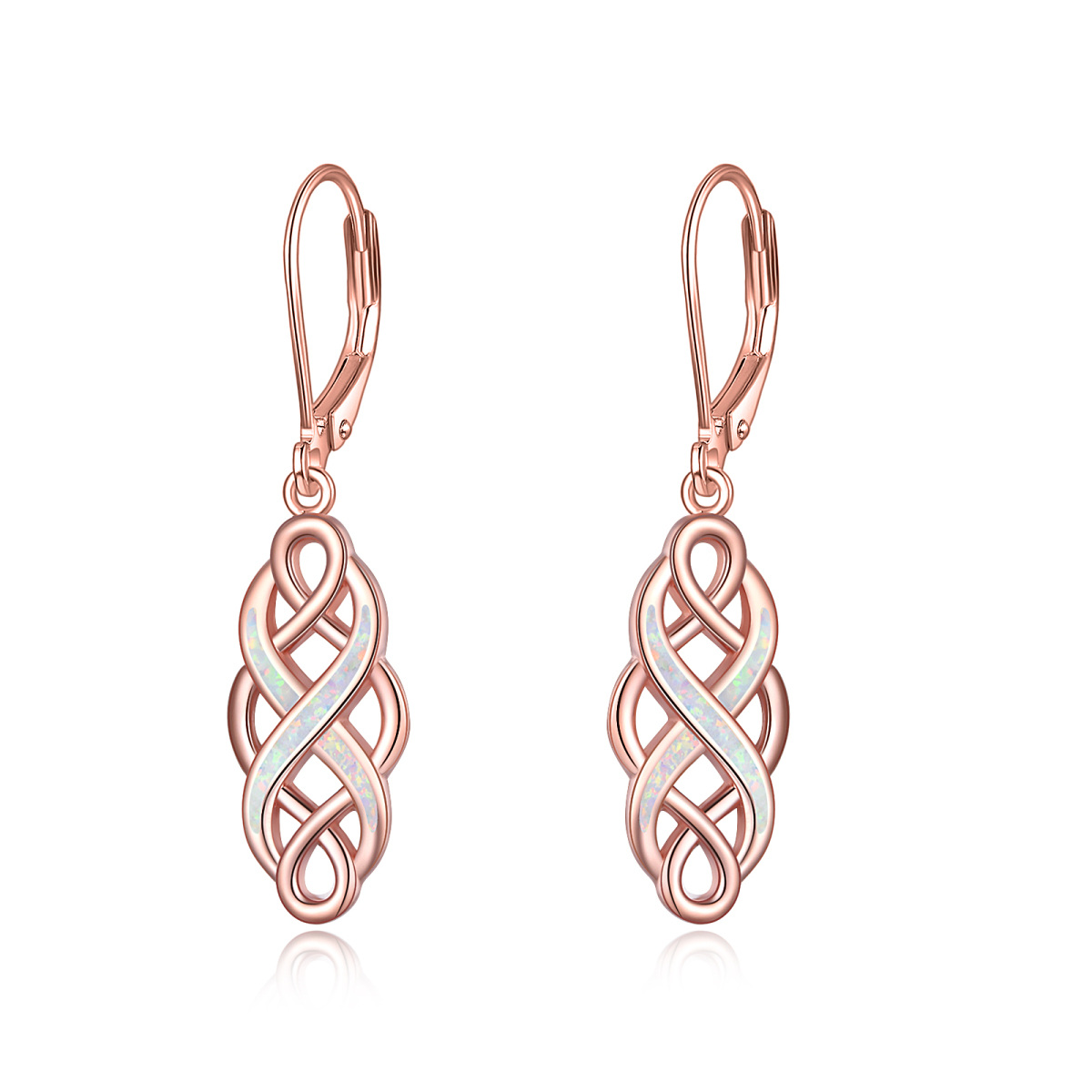 Sterling Silver with Rose Gold Plated Opal Celtic Knot Drop Earrings-1