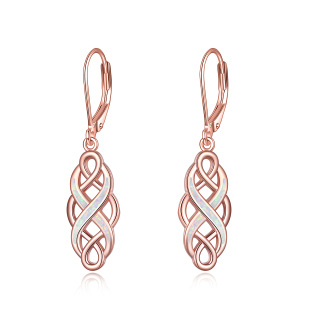 Sterling Silver with Rose Gold Plated Opal Celtic Knot Drop Earrings-12