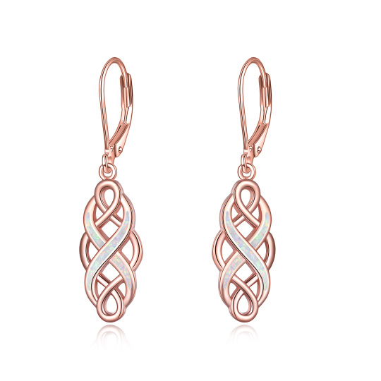 Sterling Silver with Rose Gold Plated Opal Celtic Knot Drop Earrings