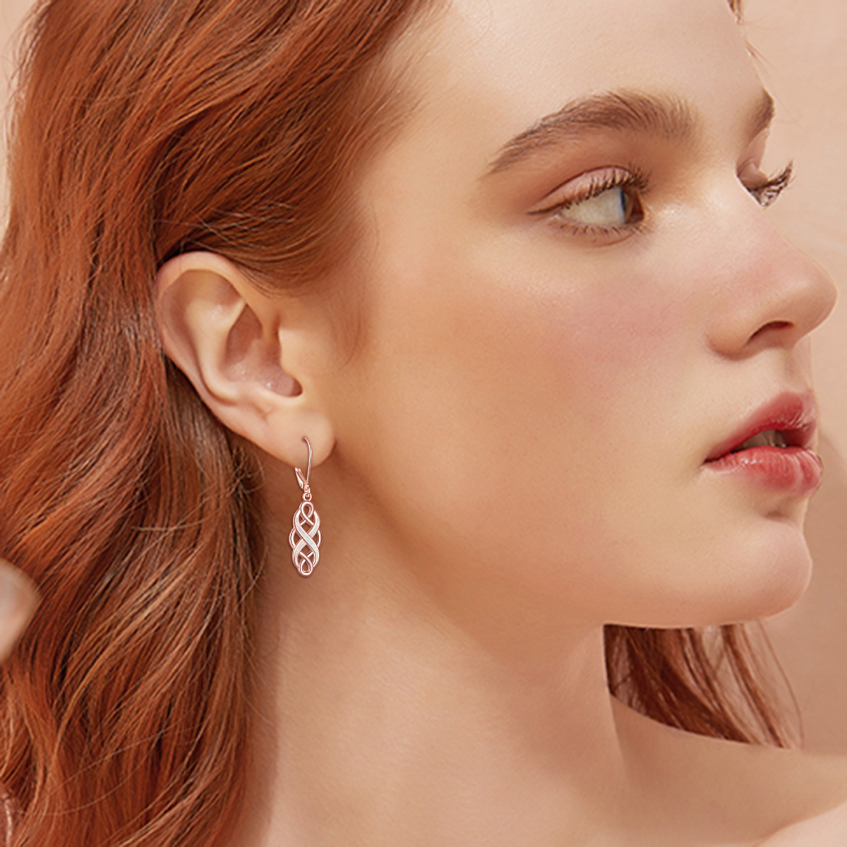 Sterling Silver with Rose Gold Plated Opal Celtic Knot Drop Earrings-2