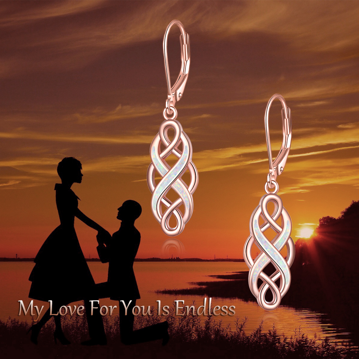 Sterling Silver with Rose Gold Plated Opal Celtic Knot Drop Earrings-6