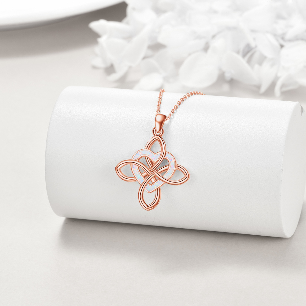 Sterling Silver with Rose Gold Plated Opal Celtic Knot & Heart Necklace for Women-3