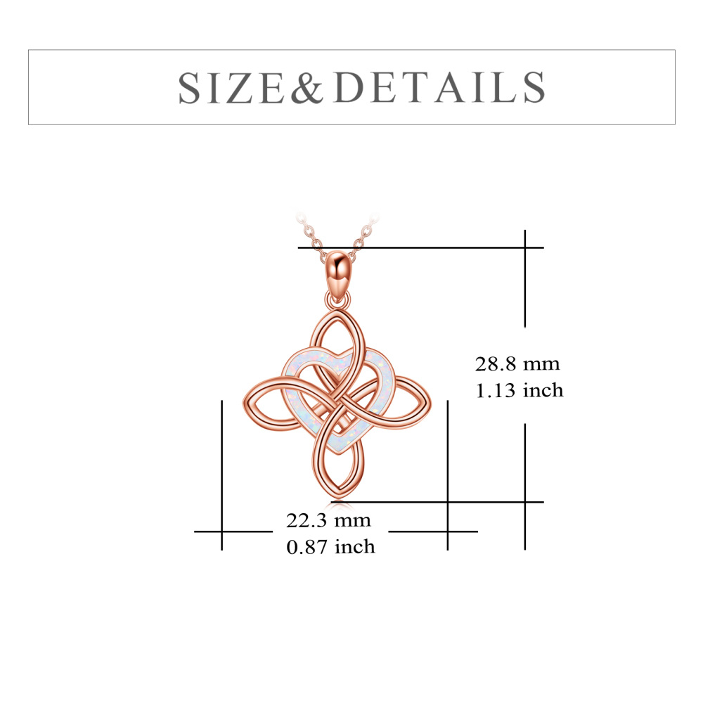 Sterling Silver with Rose Gold Plated Opal Celtic Knot & Heart Necklace for Women-5