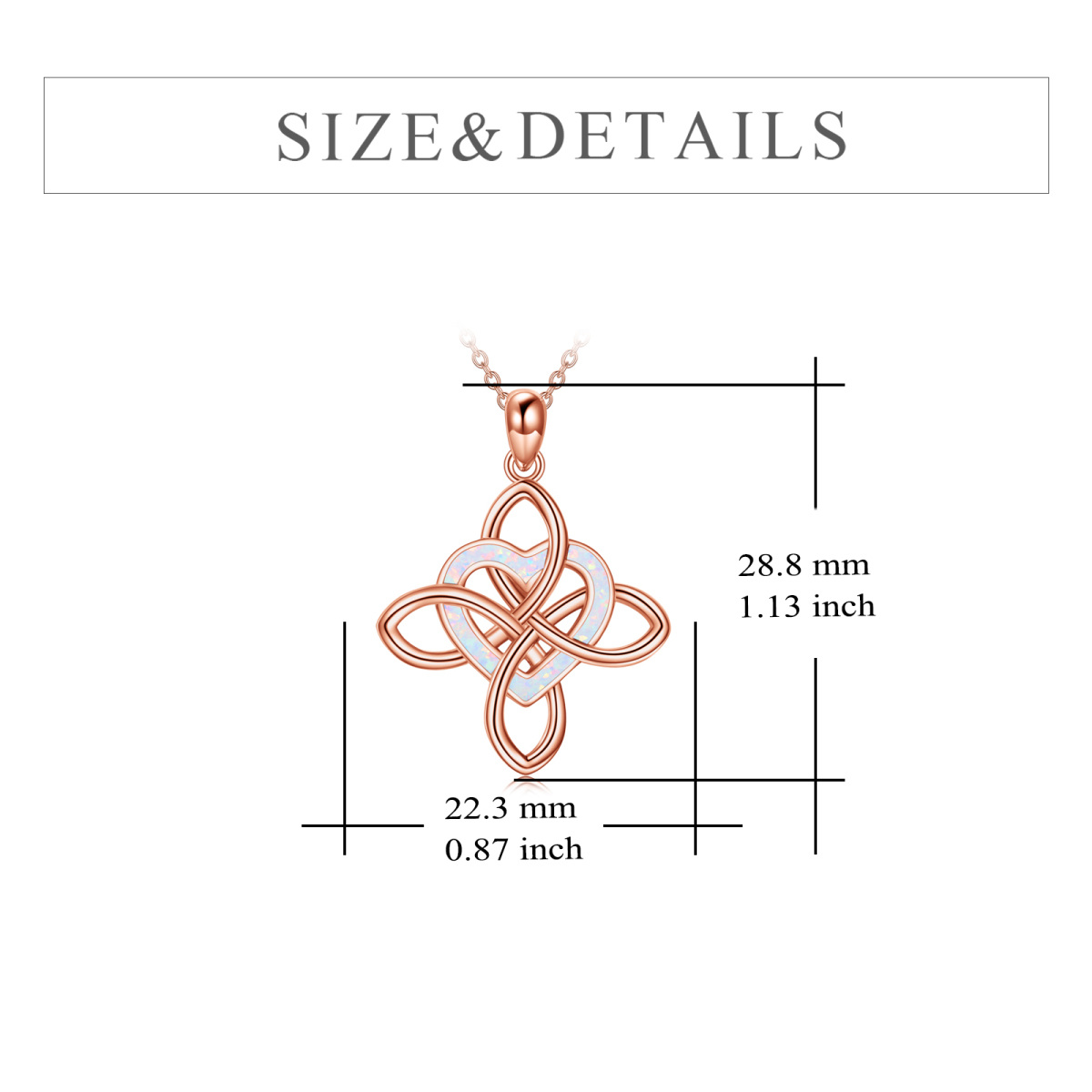 Sterling Silver with Rose Gold Plated Opal Celtic Knot & Heart Pendant Necklace-5