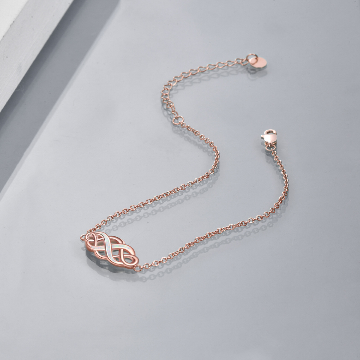 Sterling Silver with Rose Gold Plated Opal Celtic Knot Pendant Bracelet-4