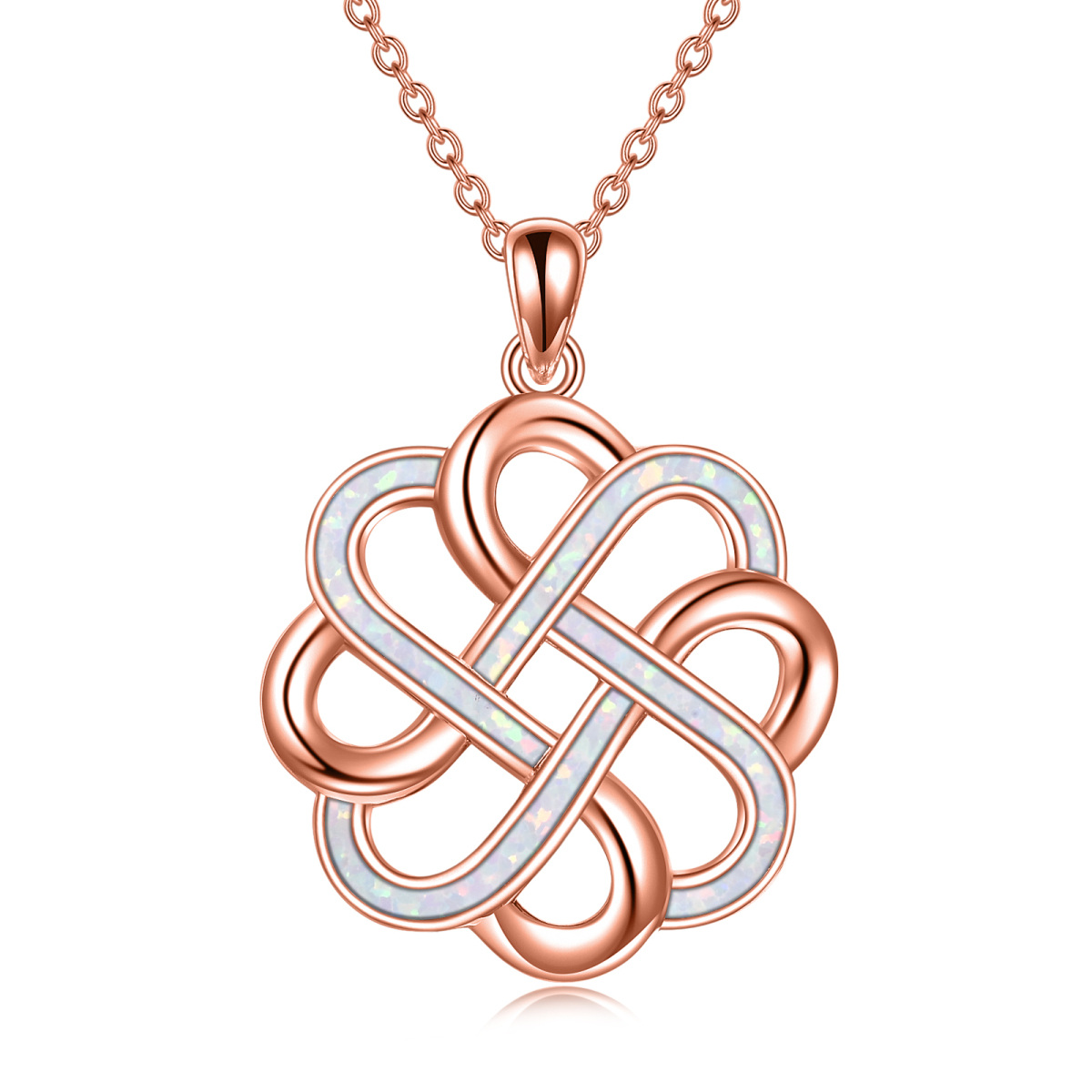 Collana con ciondolo a nodo celtico in argento sterling e opale placcato oro rosa-1