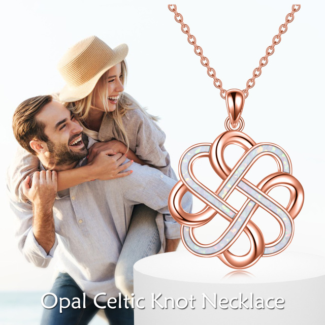 Sterling Silber mit Rose vergoldet Opal keltischen Knoten Anhänger Halskette-6