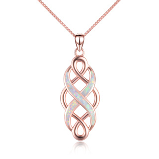 Sterling Silver with Rose Gold Plated Opal Celtic Knot Pendant Necklace-60