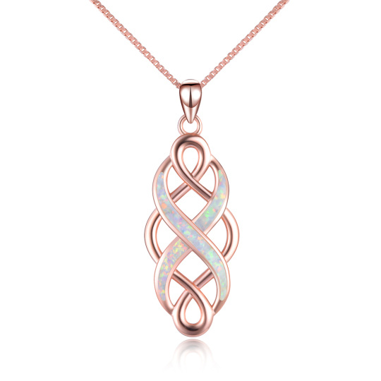 Sterling Silver with Rose Gold Plated Opal Celtic Knot Pendant Necklace