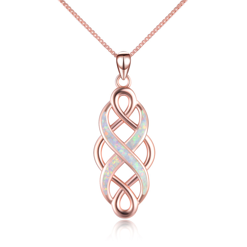 Sterling Silver with Rose Gold Plated Opal Celtic Knot Pendant Necklace-59