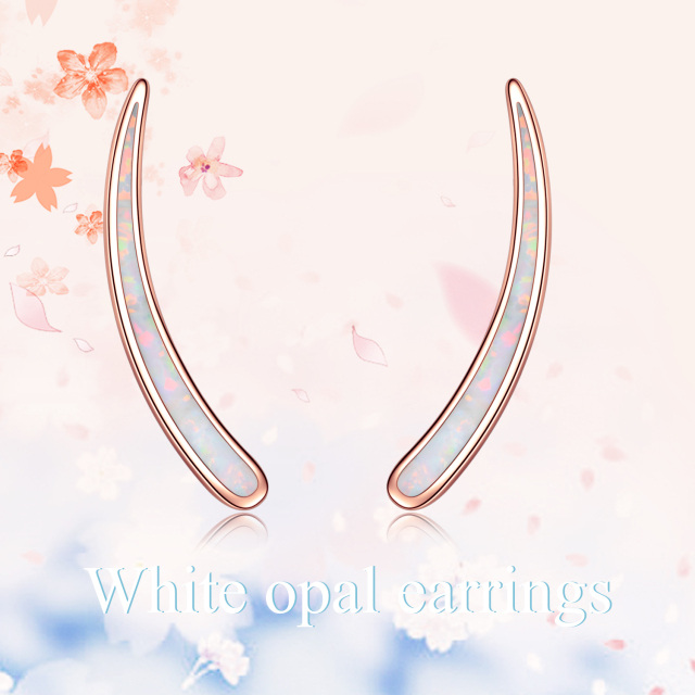 Sterling Silver with Rose Gold Plated Opal Climber Earrings-6