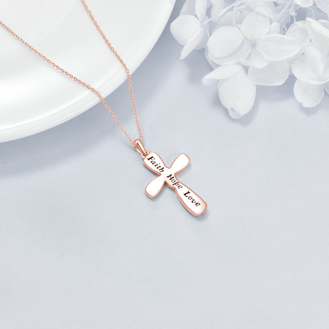 Sterling Silver with Rose Gold Plated Opal Cross Pendant Necklace with Engraved Word-5