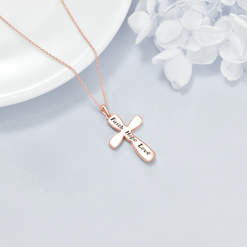 Sterling Silver with Rose Gold Plated Opal Cross Necklace for Women-4