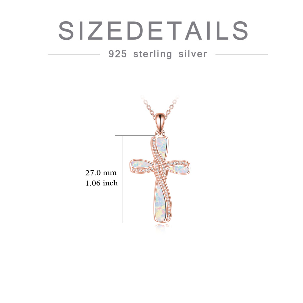 Kreuz-Halskette aus Sterlingsilber mit rosévergoldetem Opal für Damen-5