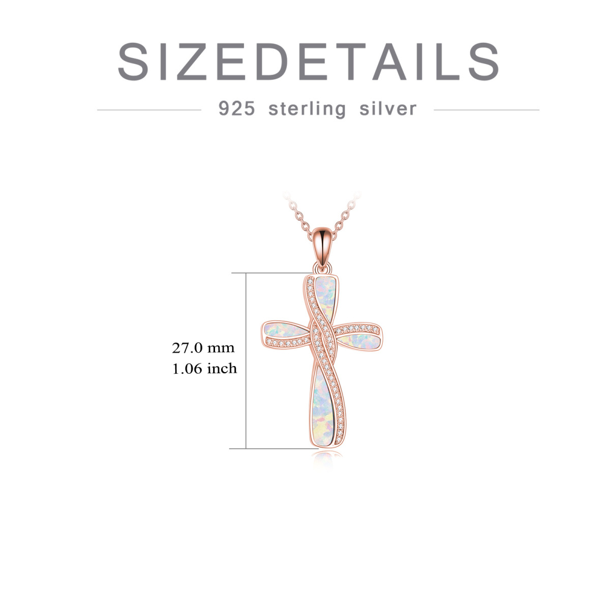 Sterling Silber mit Rose Gold plattiert Opal Kreuz Anhänger Halskette mit eingraviertem Wo-6