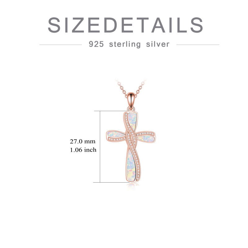 Sterling Silver with Rose Gold Plated Opal Cross Necklace for Women-5