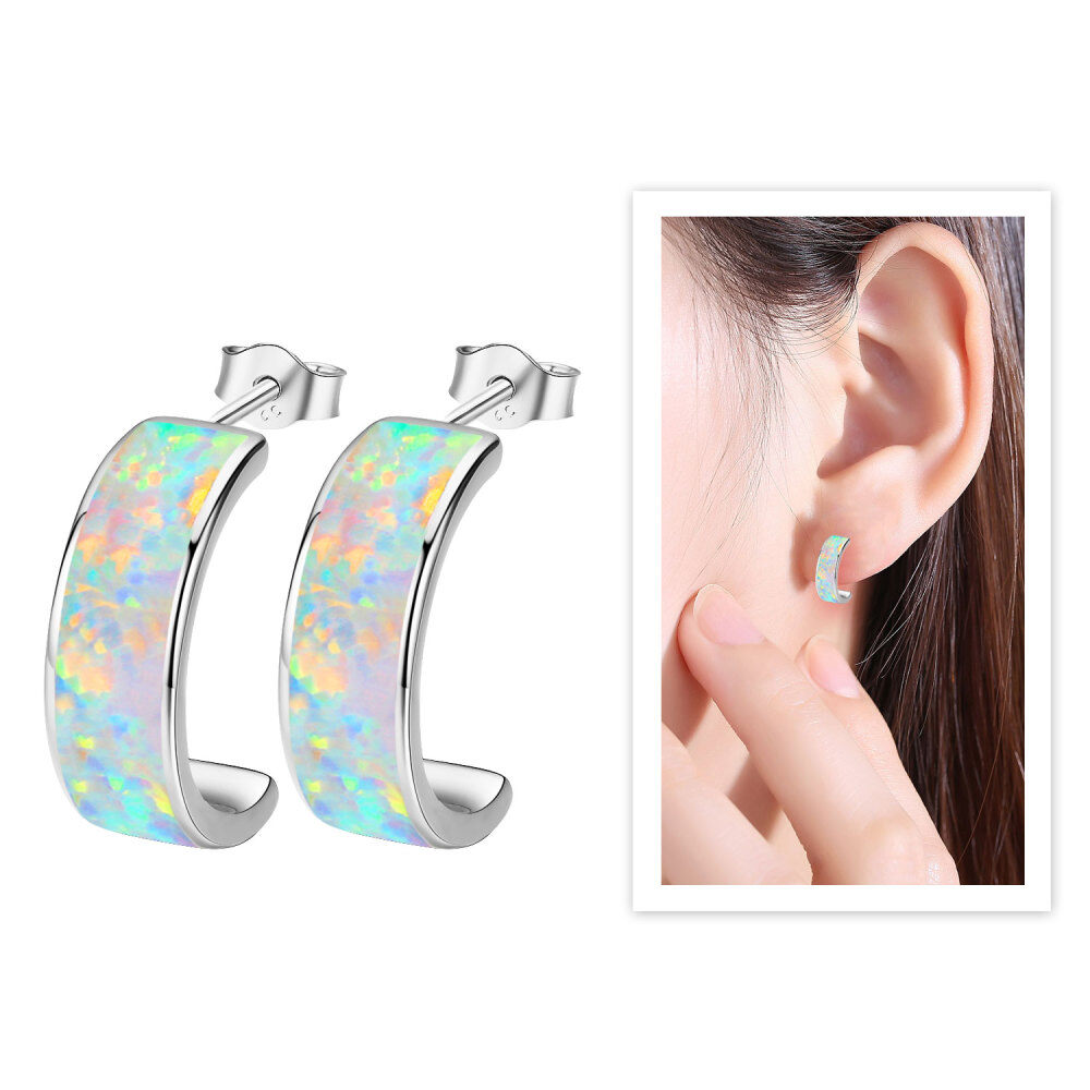 Sterling Silver with Rose Gold Plated Opal Drop Earrings-3