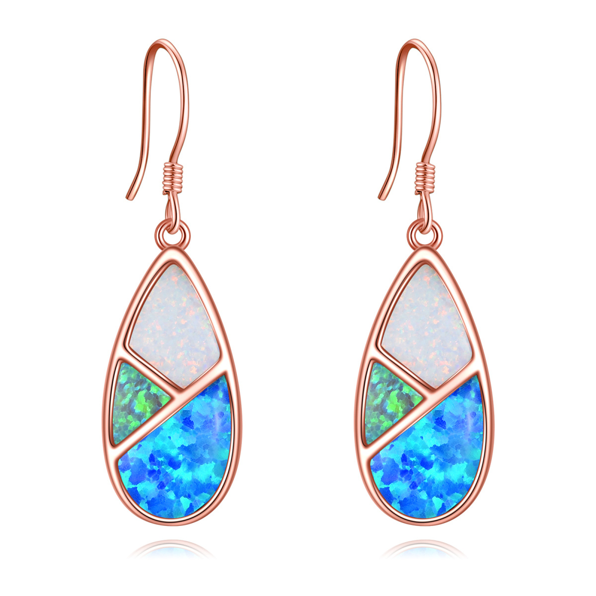 Sterling Silver With Rose Gold Plated Opal Drop Drop Earrings For Women Best Friends-1